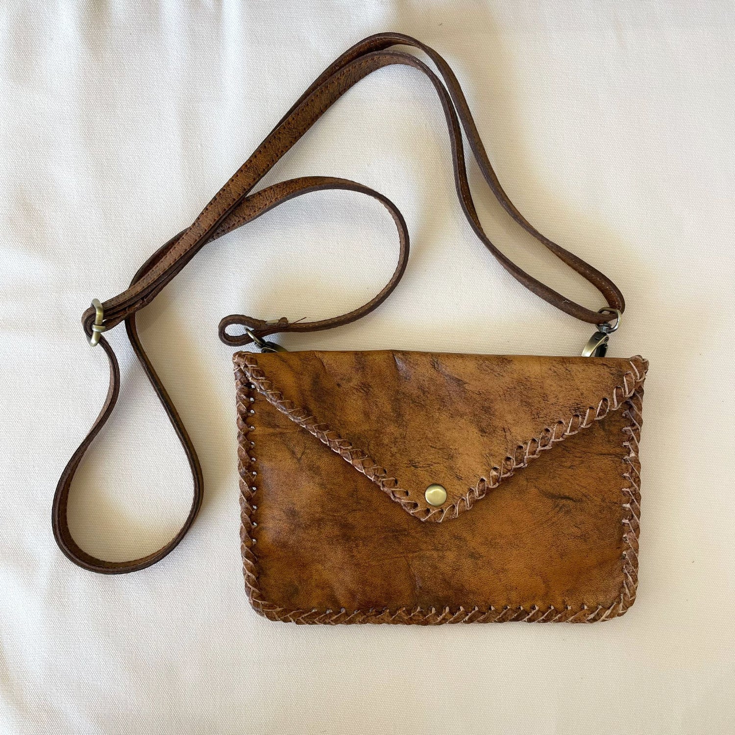 Tan Braided Mottled Leather Clutch/Bag