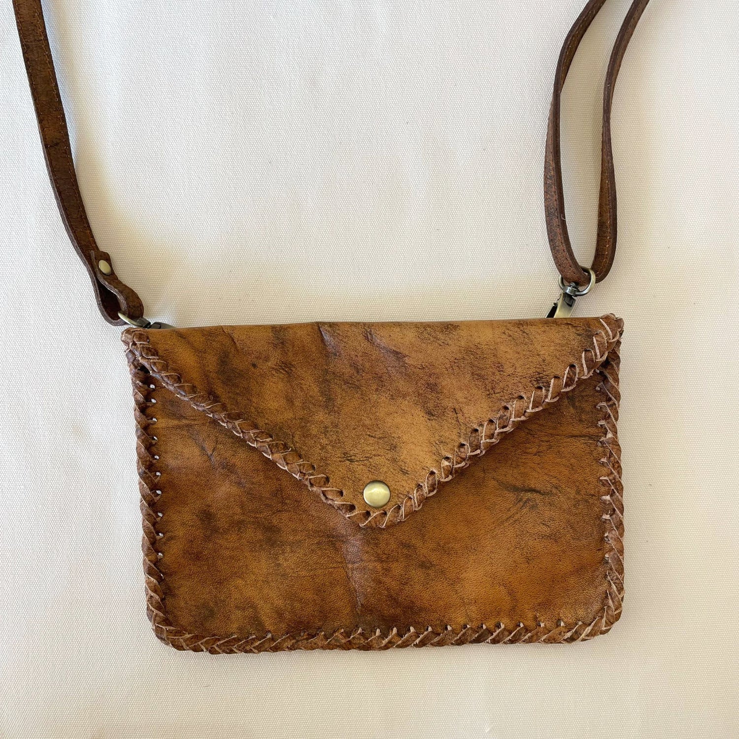 Tan Braided Mottled Leather Clutch/Bag