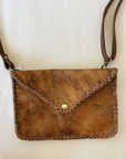 Tan Braided Mottled Leather Clutch/Bag