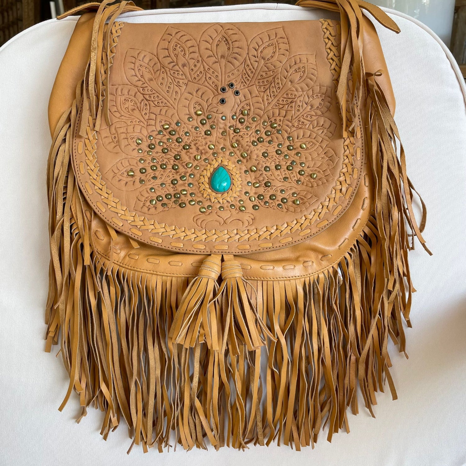 Tan Leather Peacock Bag