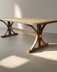 Teak Timber Curved Cross Leg Dining Table 2m x 1m