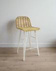 White Steel + Rattan Counter Stool with Low Back