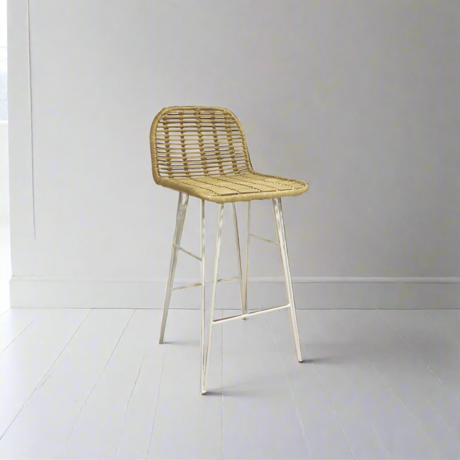 White Low Back Steel Rattan Counter Stool Paradise Living Co