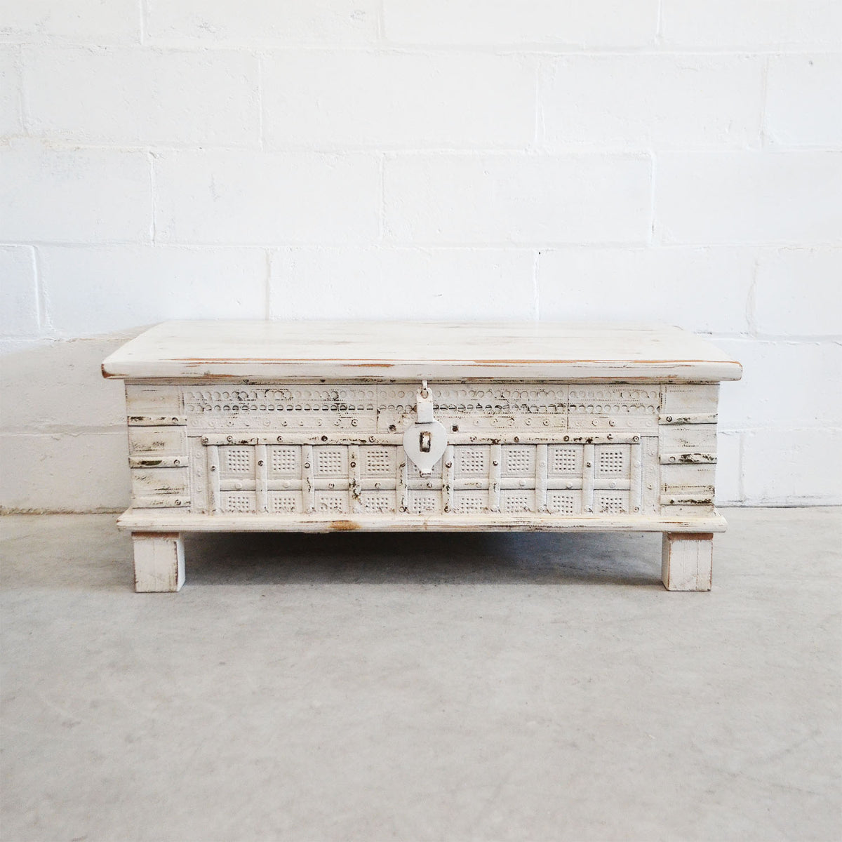 White Wash Indian Timber Dowry Chest | Assorted Sizes + Designs