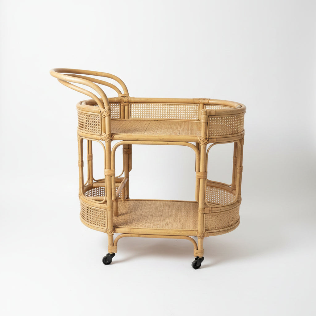 Willow Curved Rattan Bar Cart