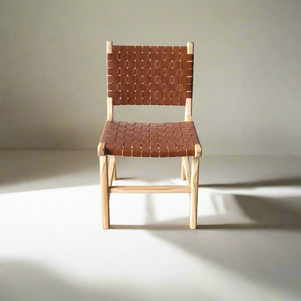 Woven Leather + Teak Dining Chair - Set of 2 – Paradise Living Co. Woven Leather + Teak Dining Chair - Set of 2 – Paradise Living Co.