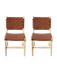 Woven Leather + Teak Dining Chair - Set of 2