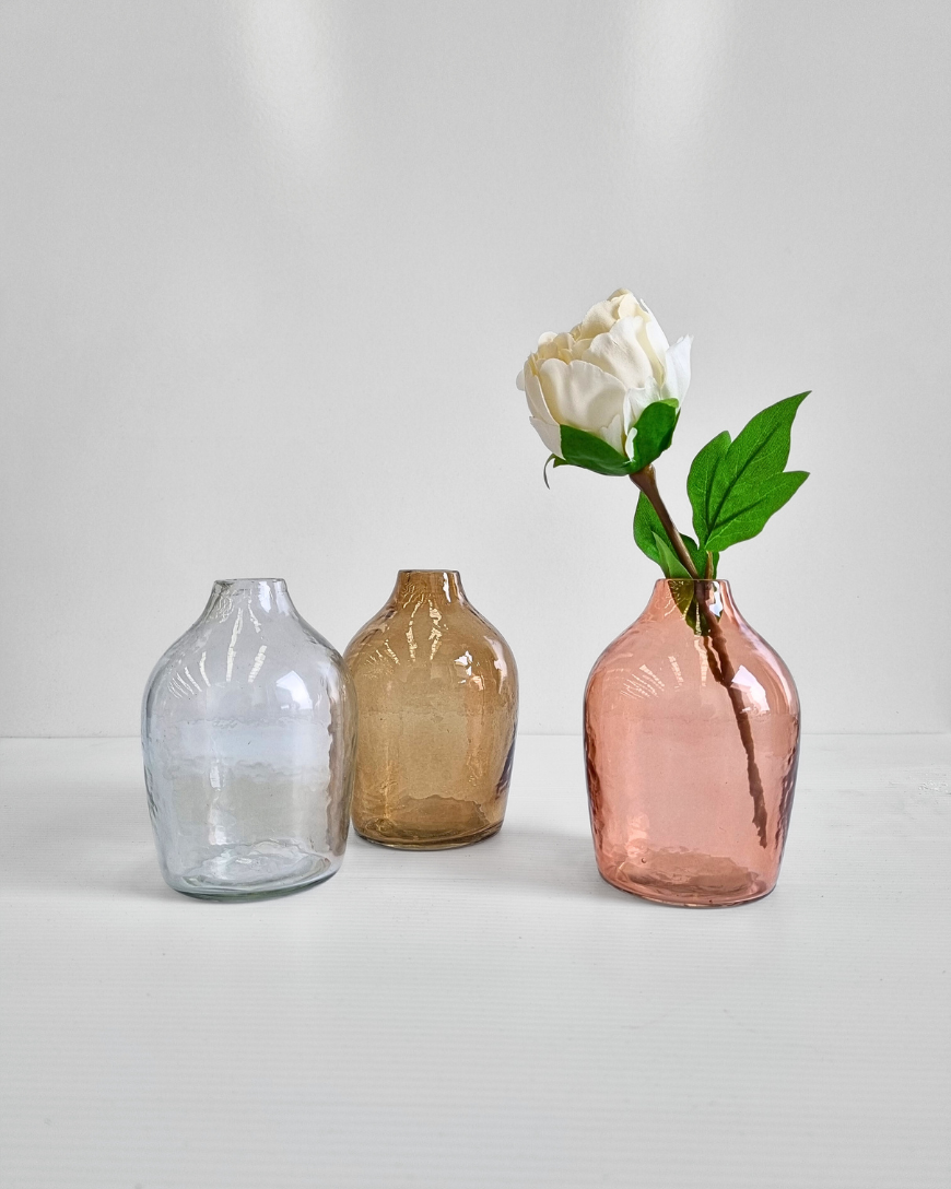 Handblown Hammered Glass Bud Vases: Blush / Siena