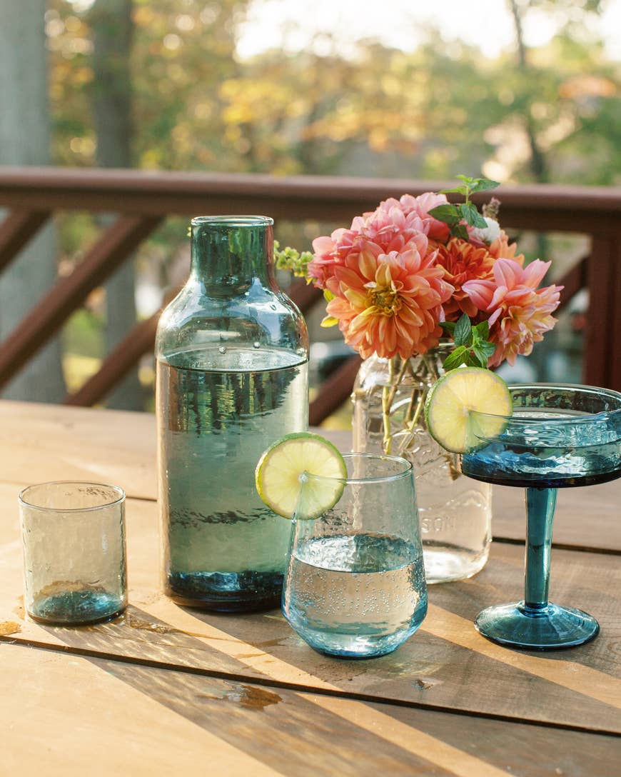 Handblown Hammered Glass Carafe: Blush