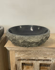 Round Andesite Chisel Stone Basin 06 - 45cm Dia