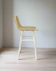 White Steel + Rattan Counter Stool with Low Back