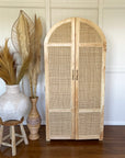 Arch Teak & Rattan Wardrobe - Full Shelves