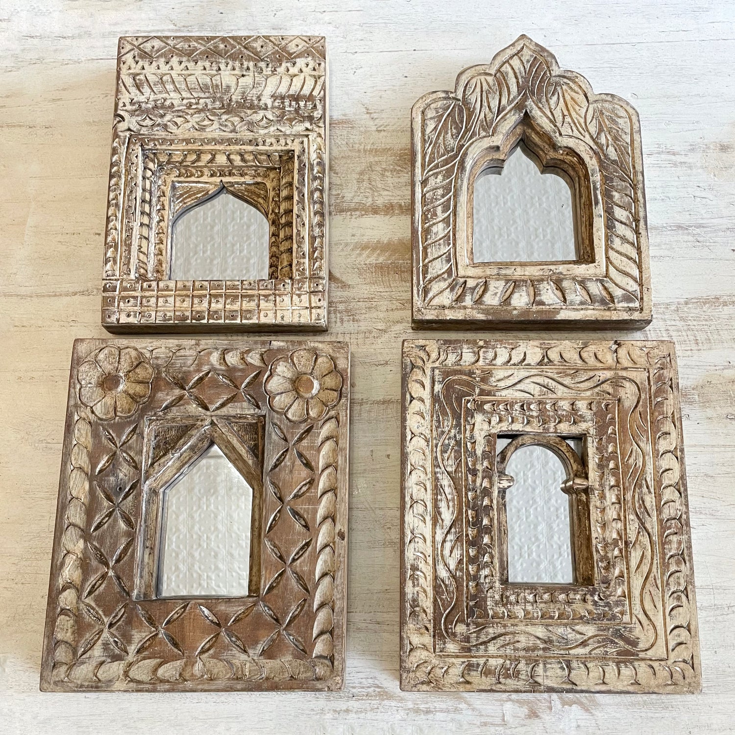 Box Framed Carved Indian Arch Timber Mirrors - Assorted Designs