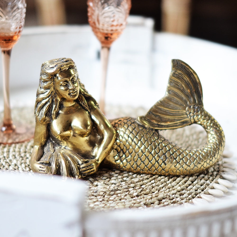 Brass Lounging Mermaid and Shell