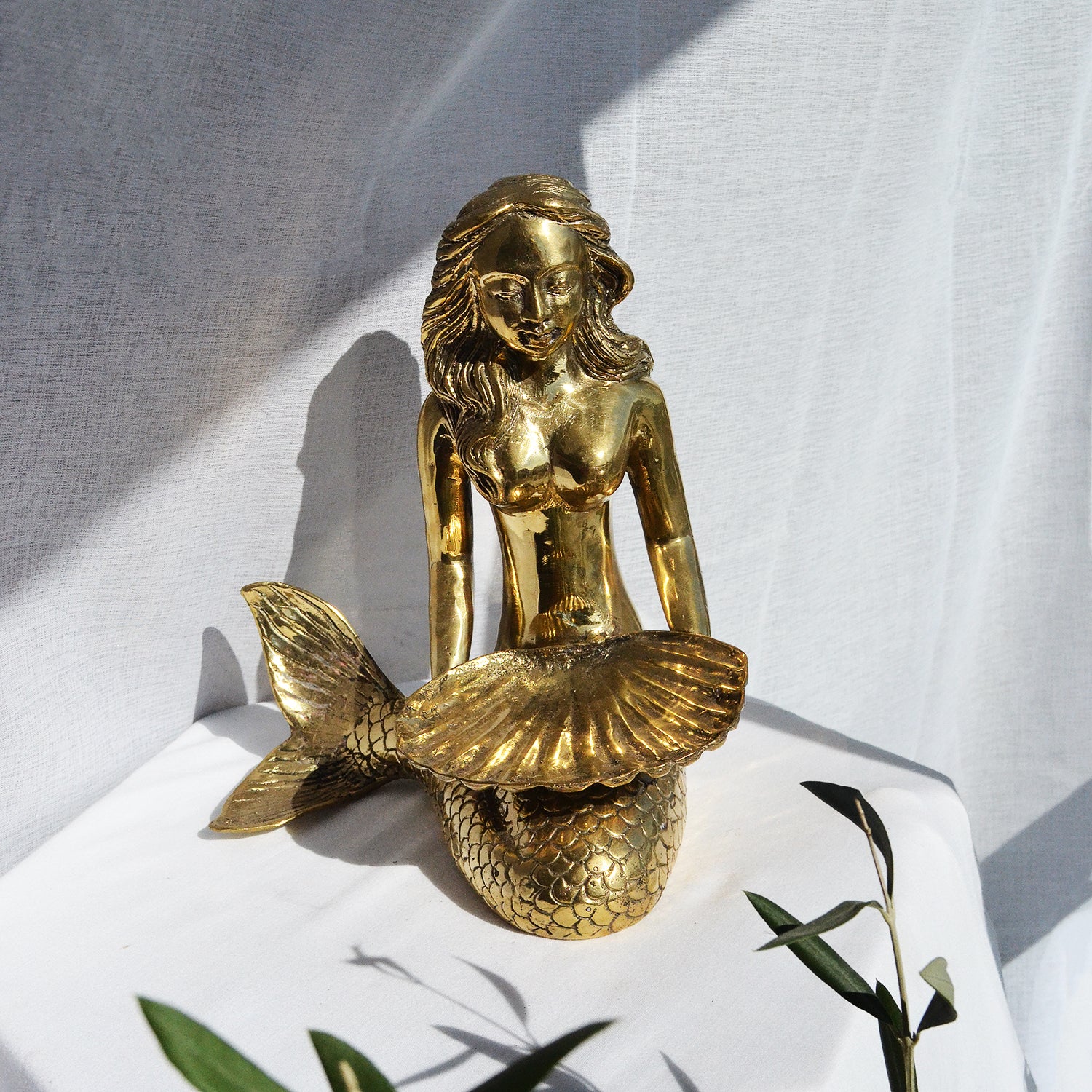 Brass Sitting Mermaid Dish