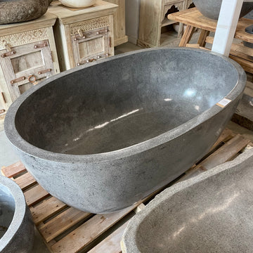 Oval Concrete Terrazzo Stone Bath 1500x900x550mm - Mid Grey