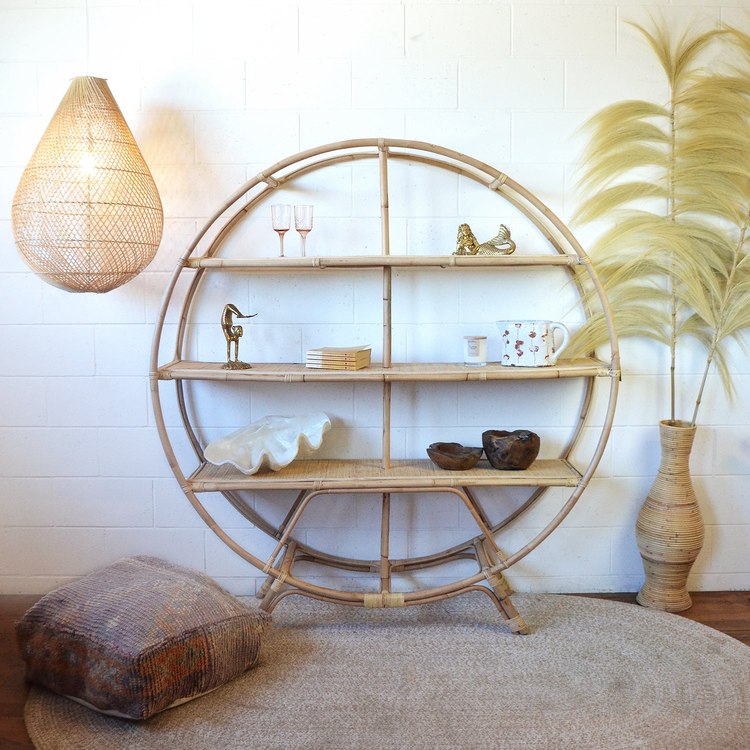 Round Rattan Book Shelf