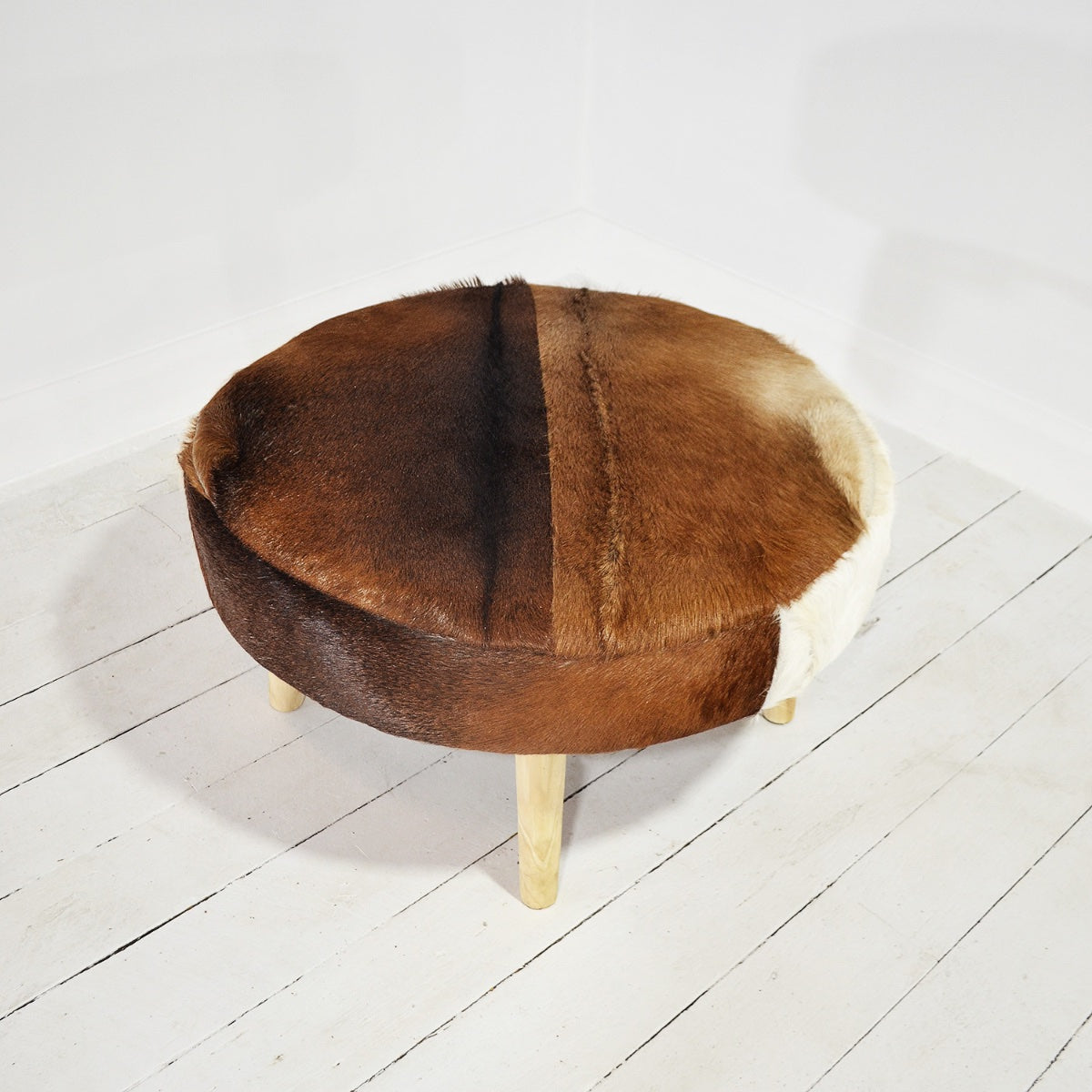 Goat Hide Round Ottoman Stool 80cm Paradise Living Co 