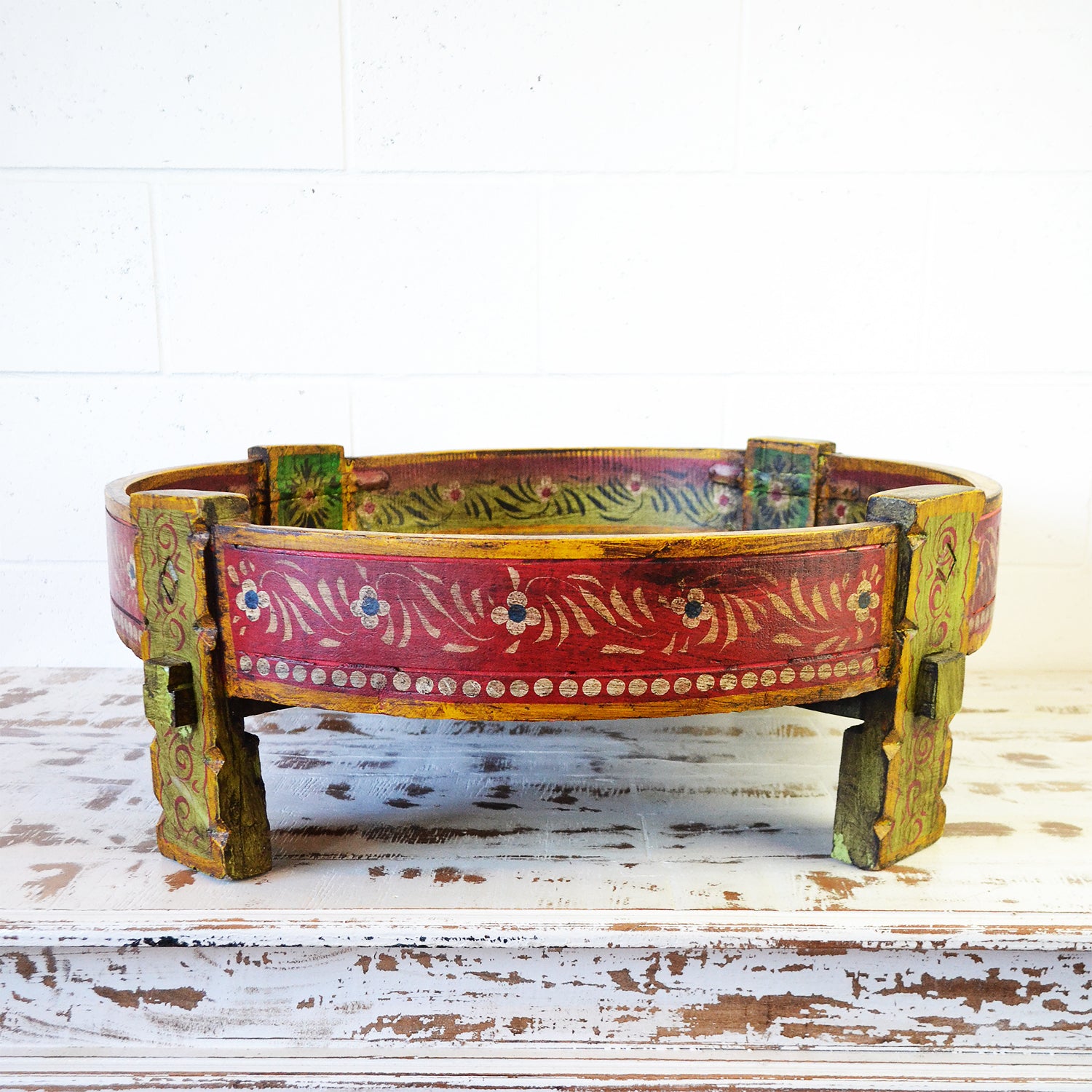 Hand Painted Indian Timber Grinder Tables | Assorted Sizes