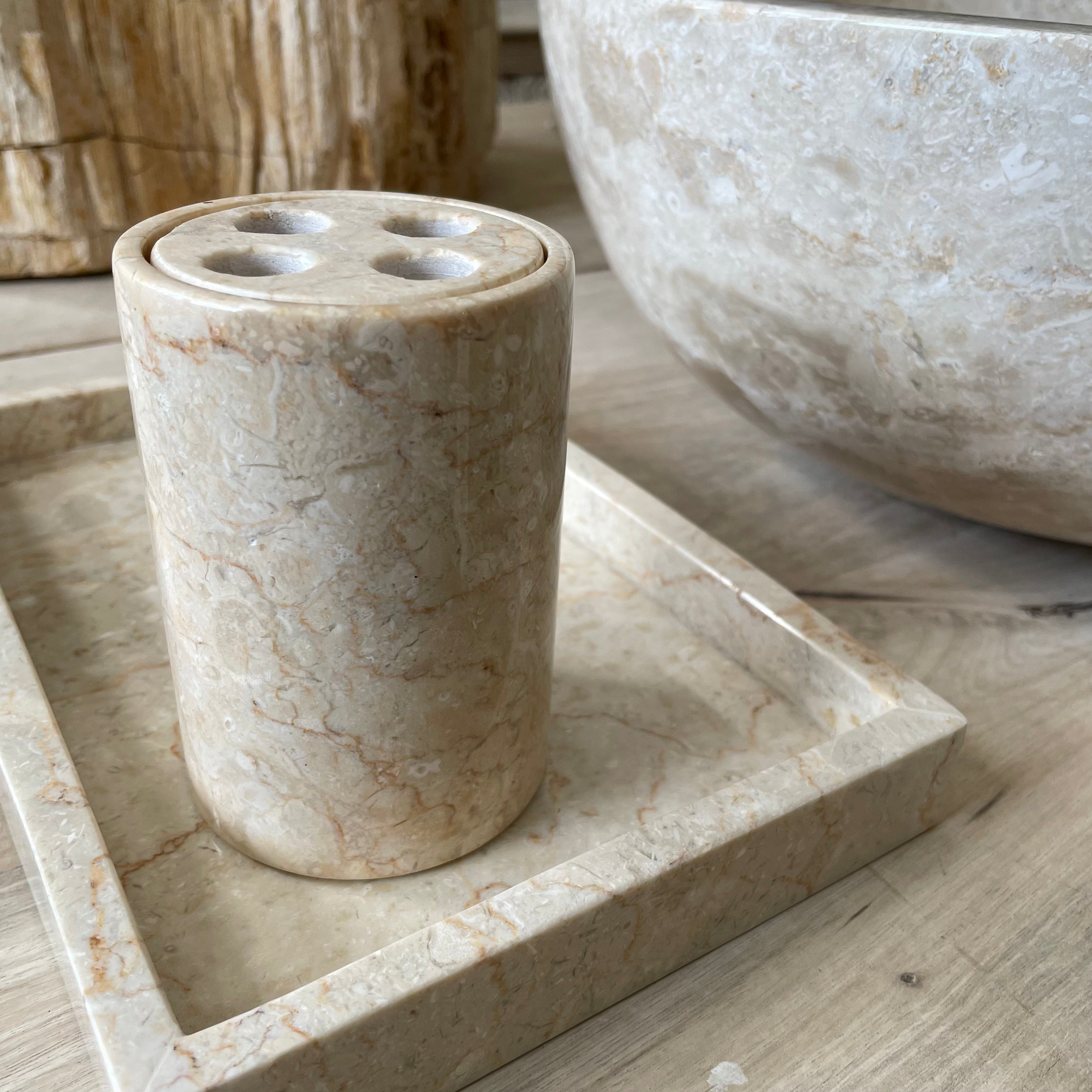Beige Marble Stone Tooth Brush Holder