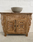 Indah White Wash Carved Teak Vanity 100cm