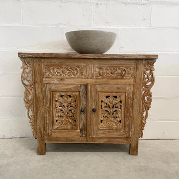 Indah White Wash Carved Teak Vanity 100cm