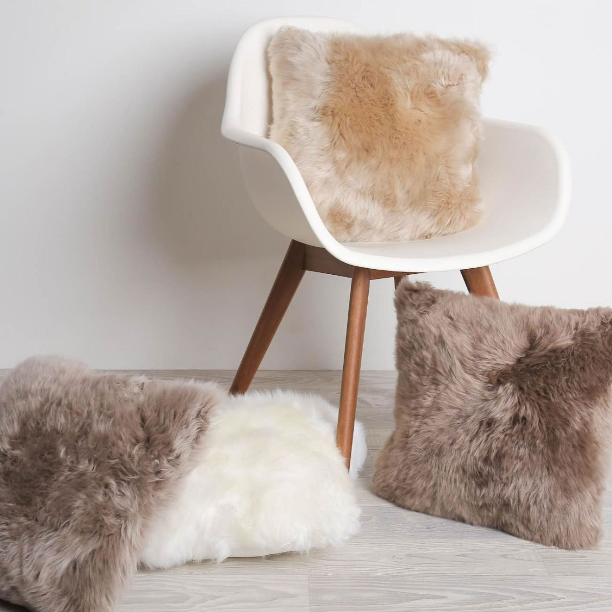 Ivory Wool Sheepskin Square Cushion Cover 40cm - Microsuede