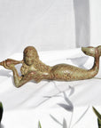 Large Aged Brass Mermaid Laying