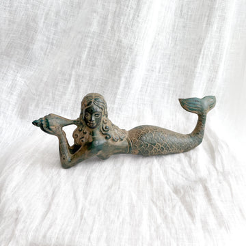 Large Aged Brass Mermaid Laying