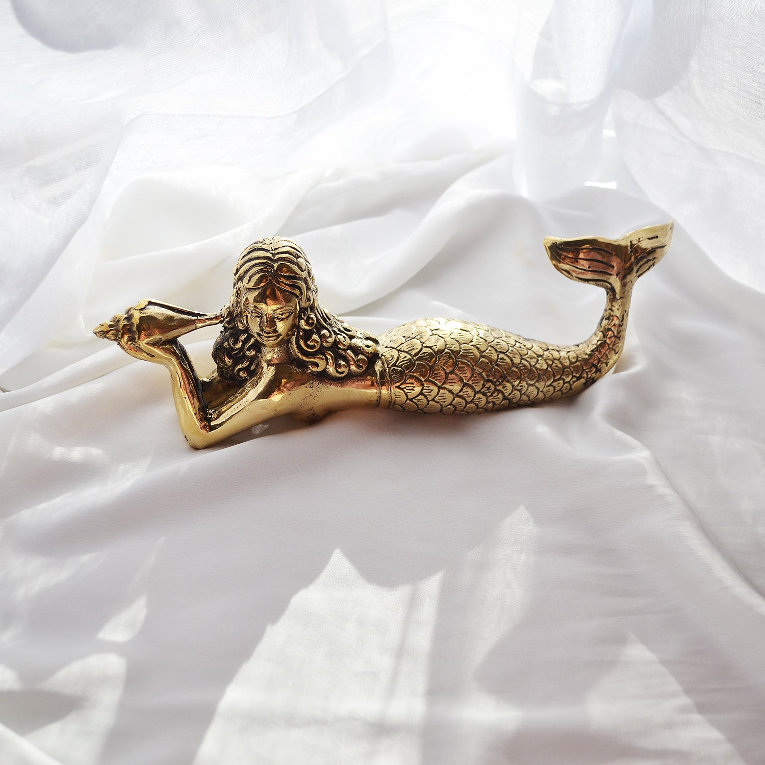 Large Brass Mermaid Laying