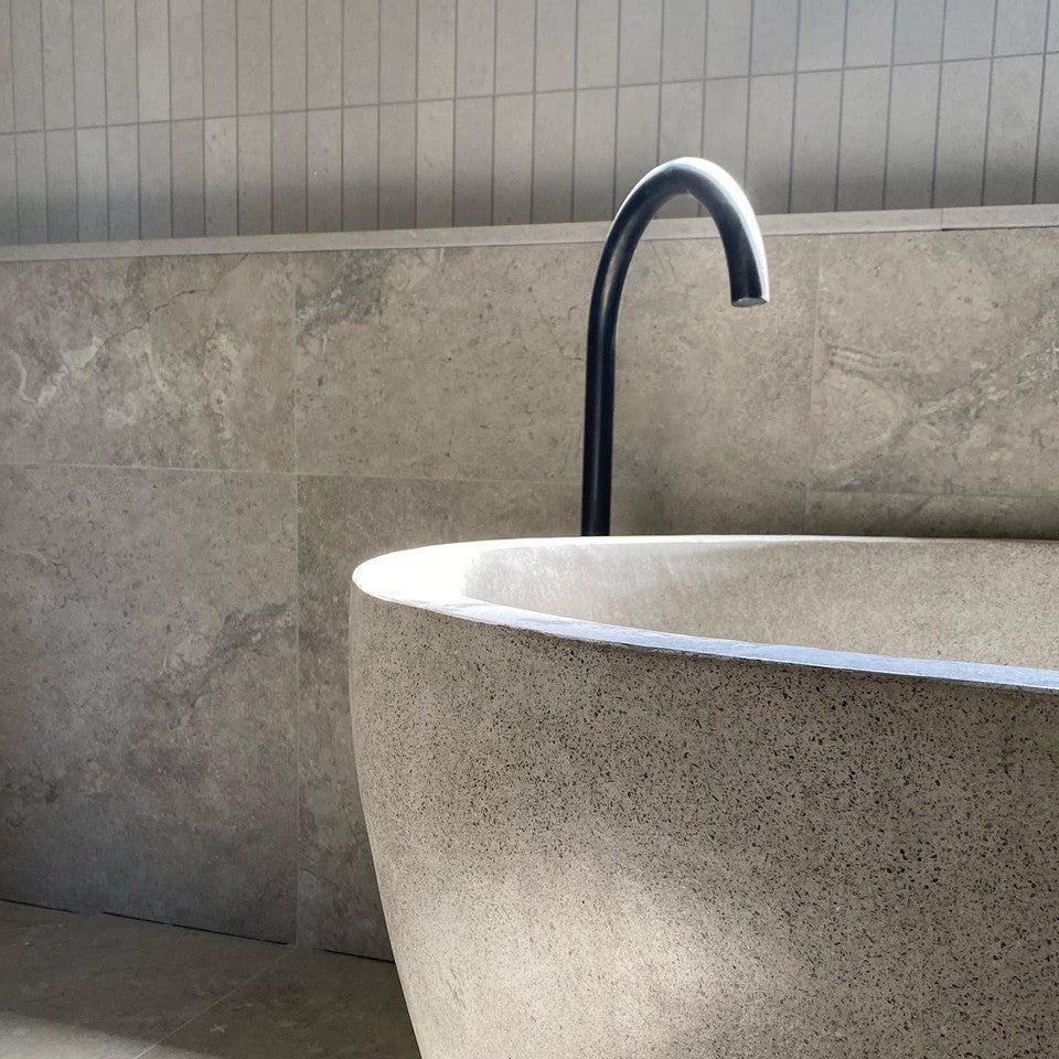 Oval Concrete Terrazzo Stone Bath 1800x1150x600mm - Light Grey