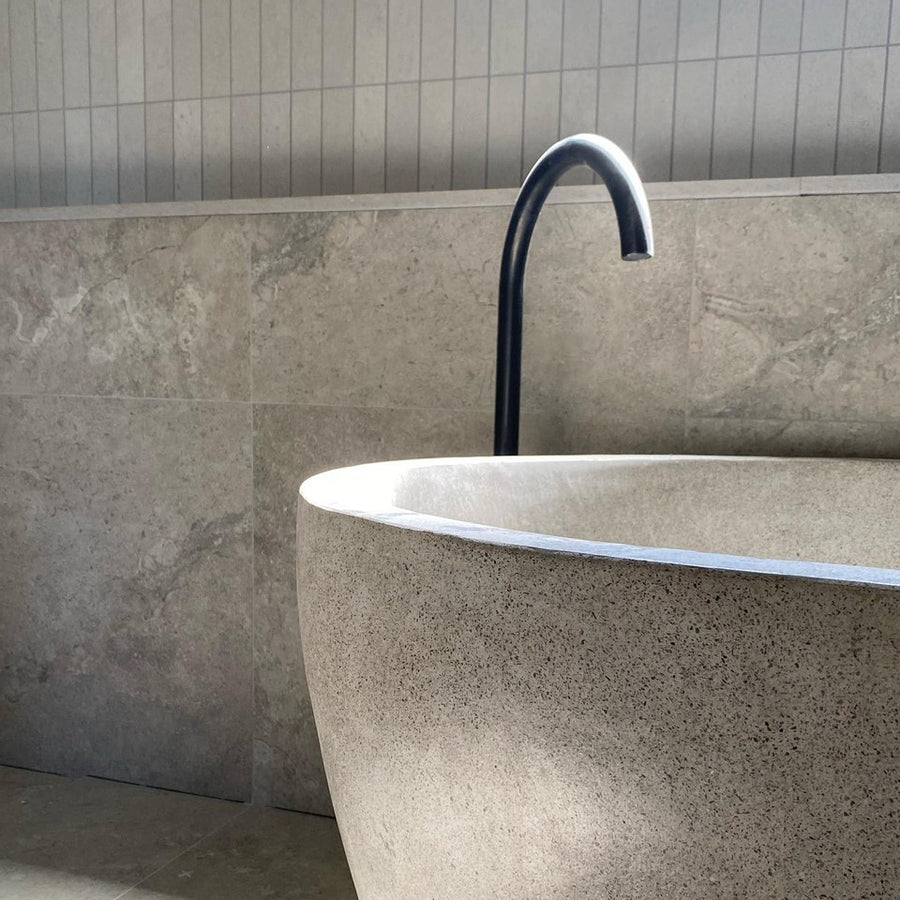 Oval Concrete Terrazzo Stone Bath 1500x900x550mm - Light Grey