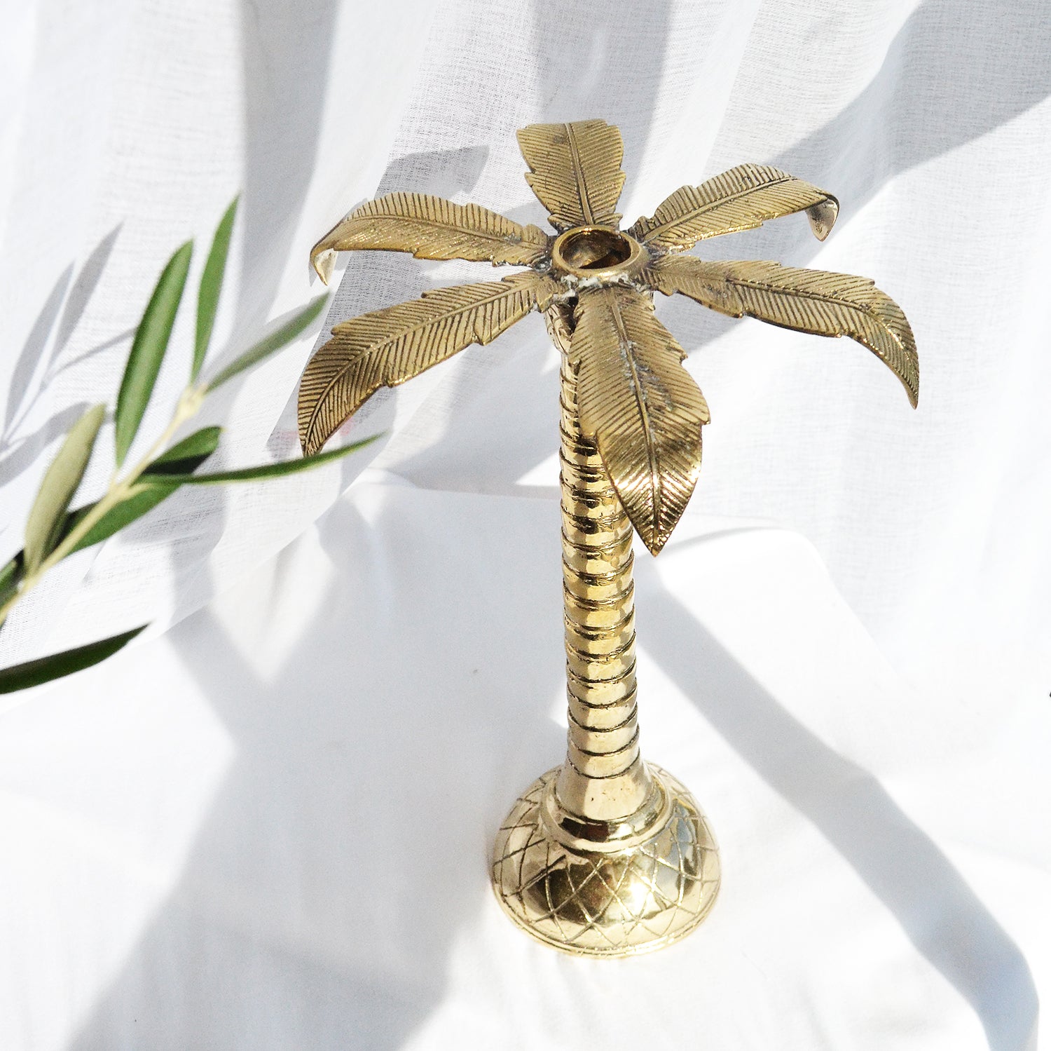 Medium Palm Tree Brass Candleholder
