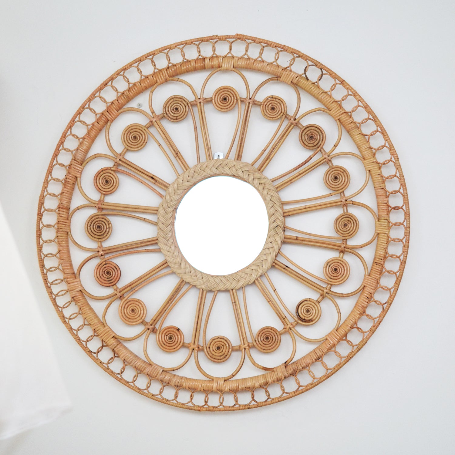PREORDER - Natural Decorative Round Rattan Mirror 90cm Dia