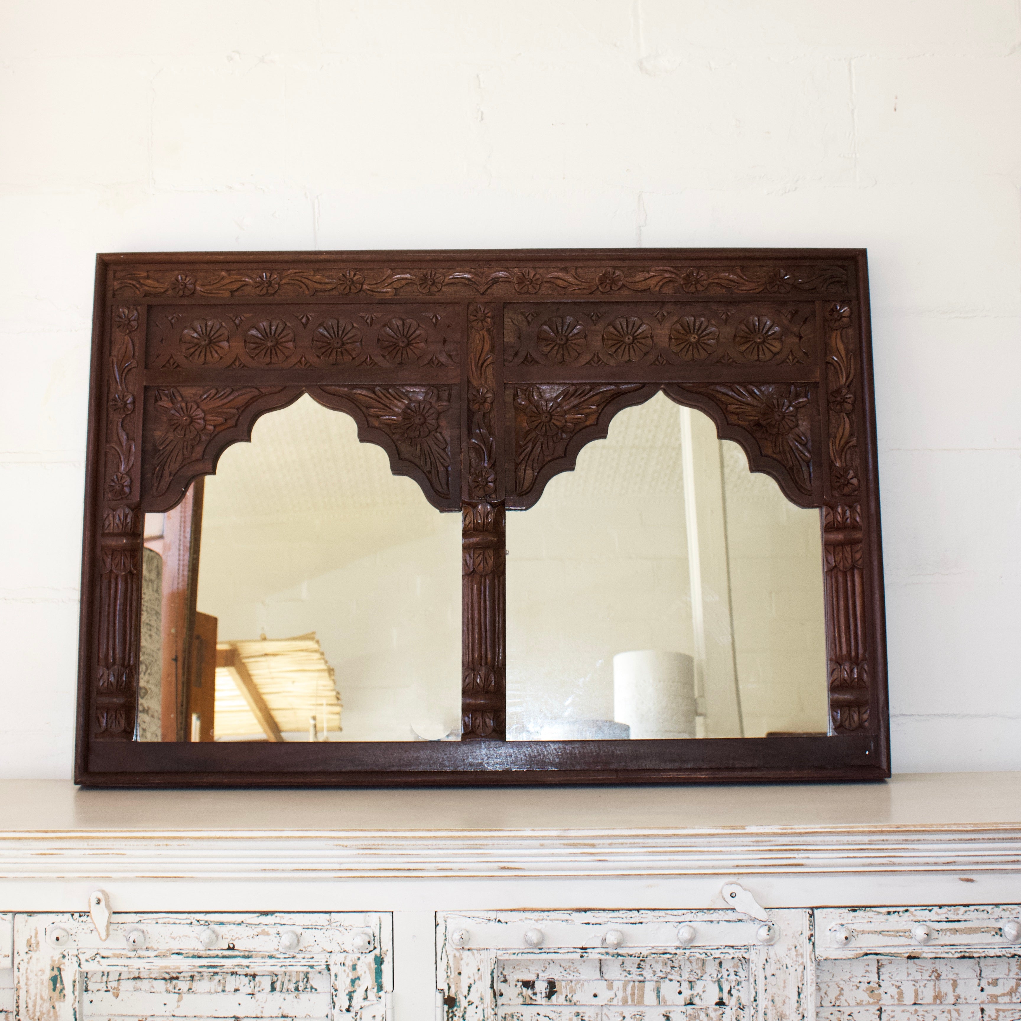 Natural Indian Double Arch Mehrab Mirror 80x120cm