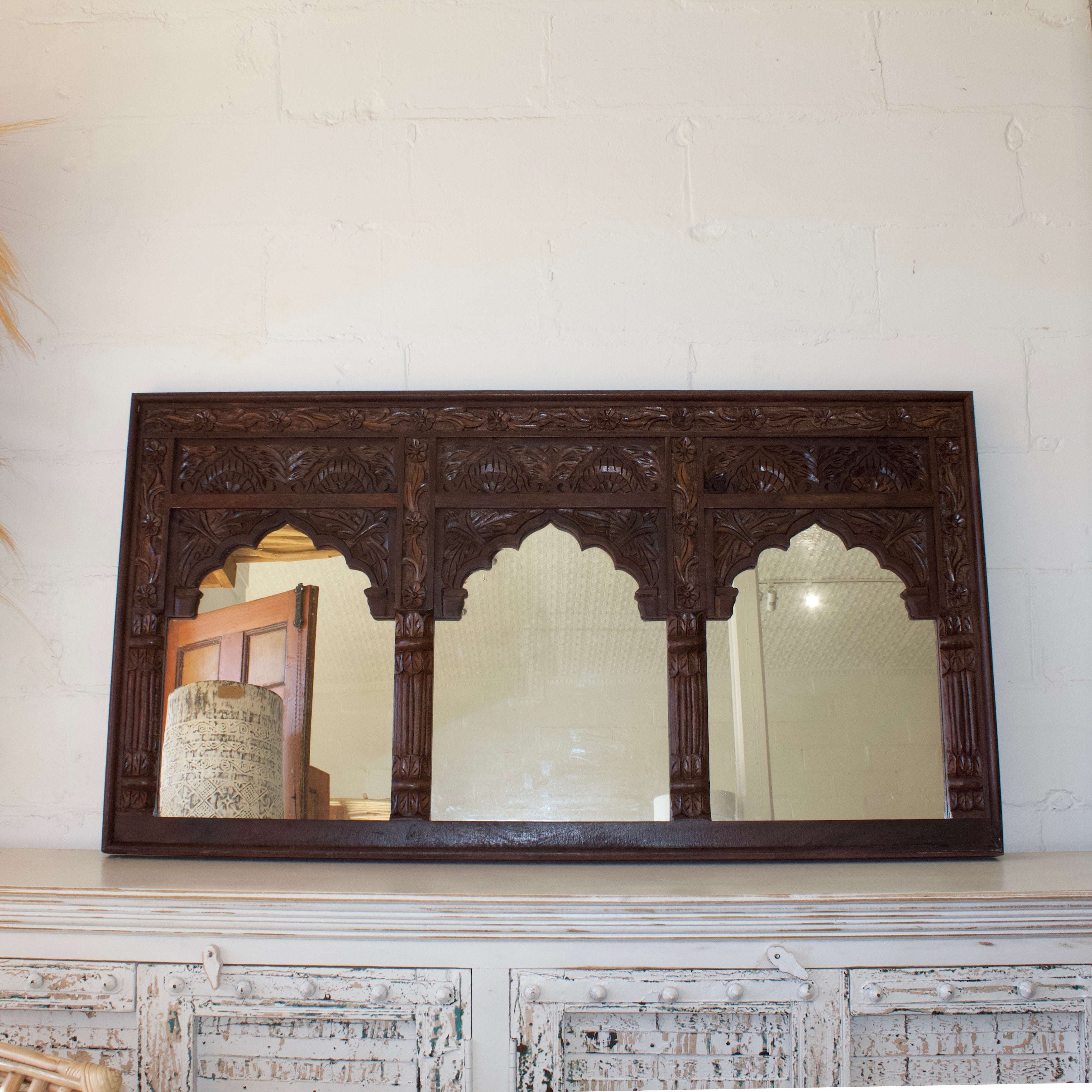 Natural Indian Triple Arch Mehrab Mirror 80x150cm