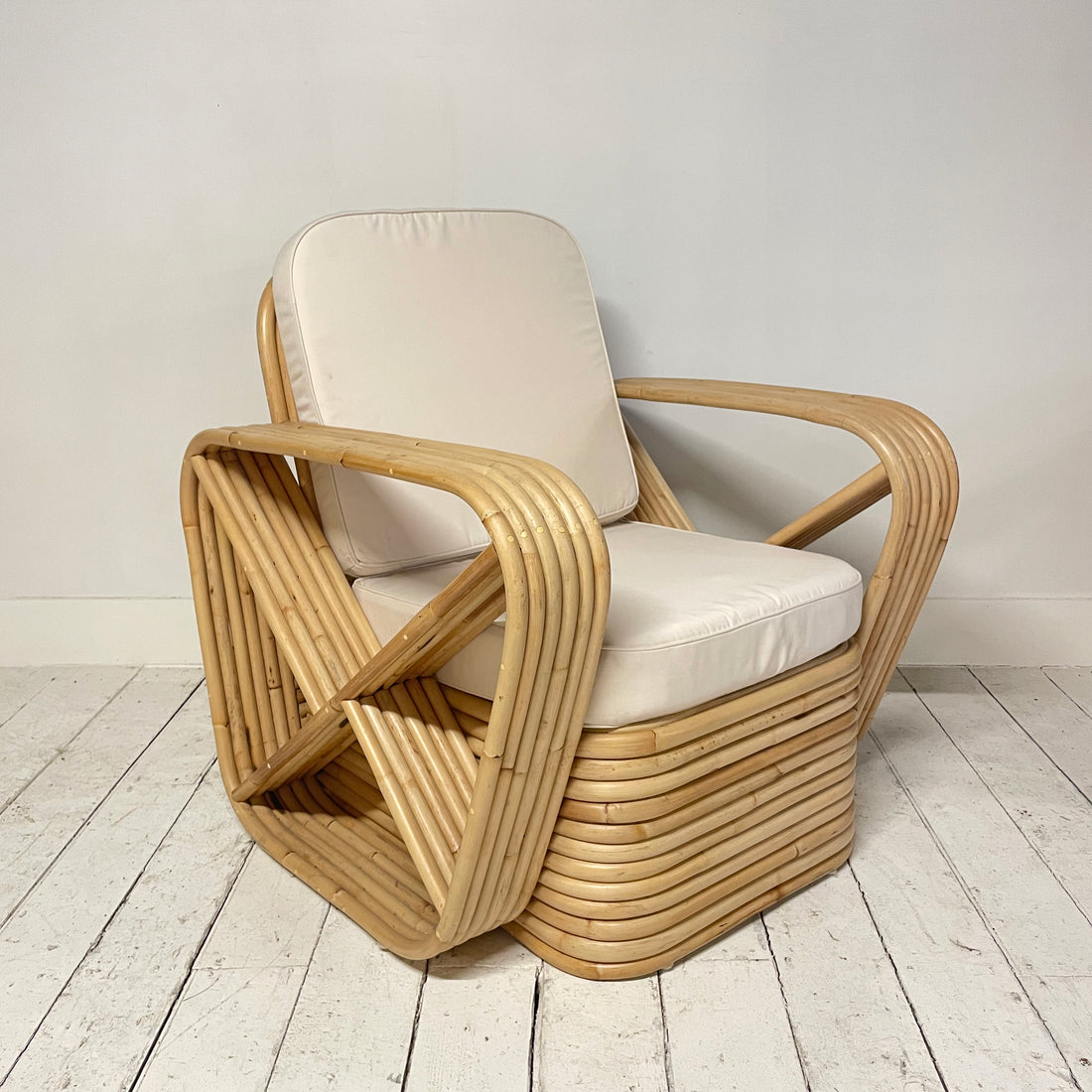 Natural Midcentury Six Strand Rattan Arm Chair