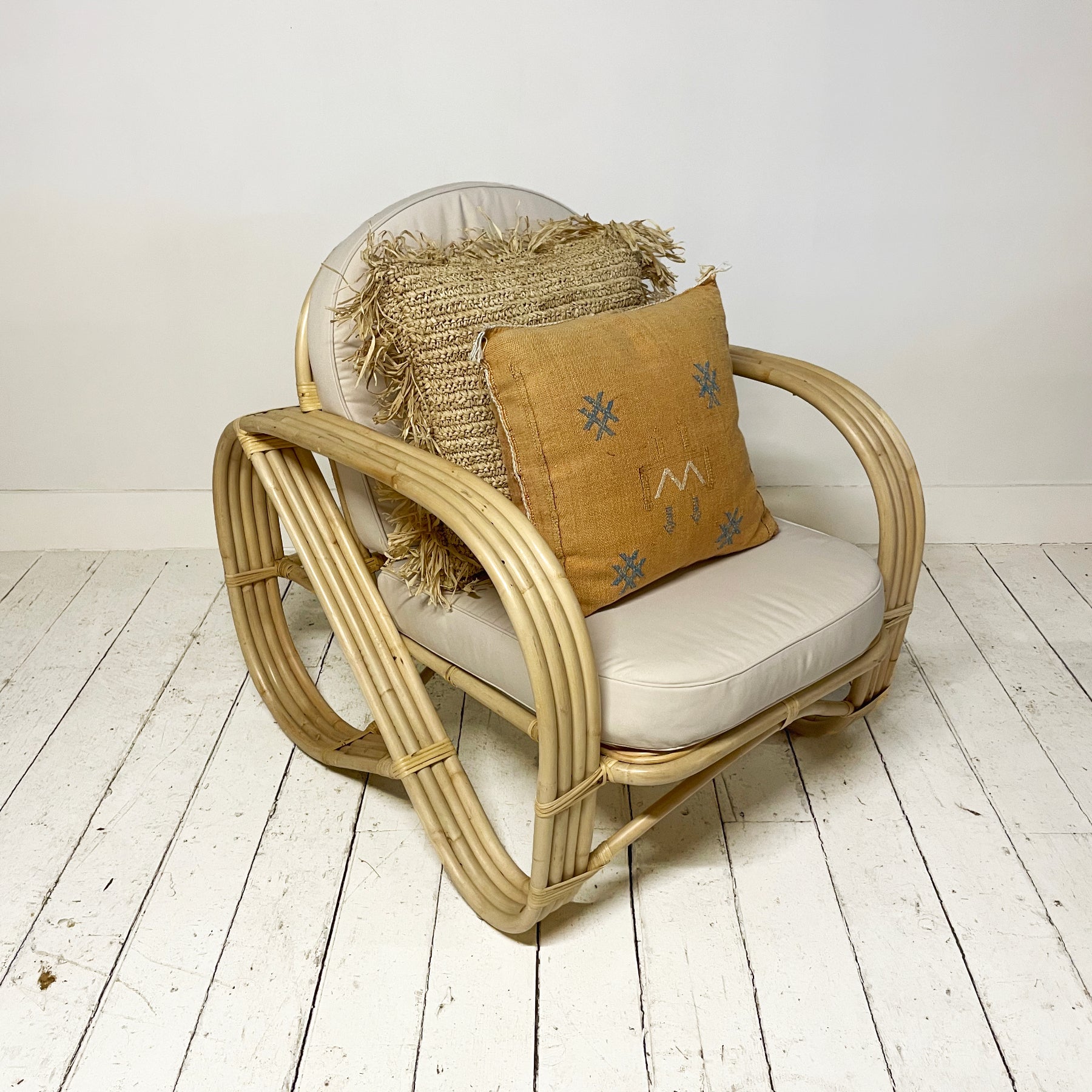 Natural Pretzel Rattan Arm Chair - Cream Cushion