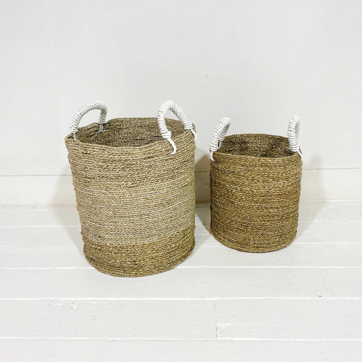 Round Seagrass White Handle Storage Basket - Assorted Sizes