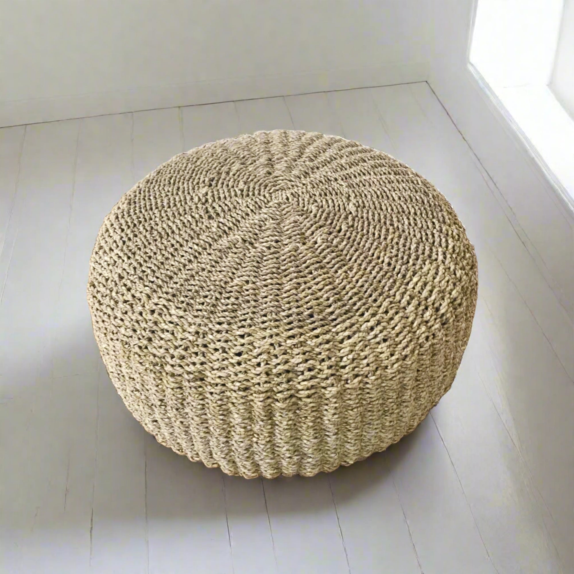 Natural Seagrass Woven Ottoman 