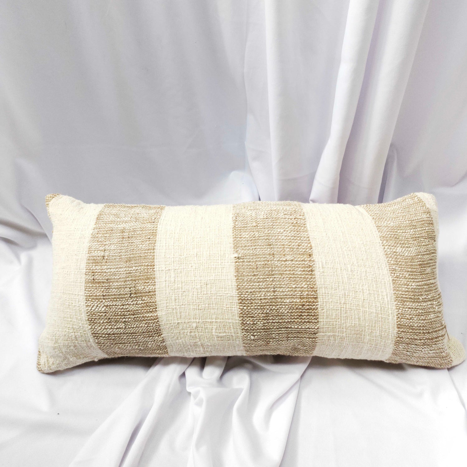 Natural + White Stripe Lumbar Cushion 30x70cm