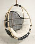 Round Single Cane Hanging Chair - Black & Natural