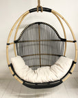 Round Single Cane Hanging Chair - Black & Natural