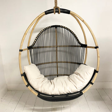 PREORDER - Round Single Cane Hanging Chair - Black & Natural