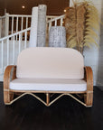 Natural Pretzel Rattan 2 Seater Lounge - Cream Cushion