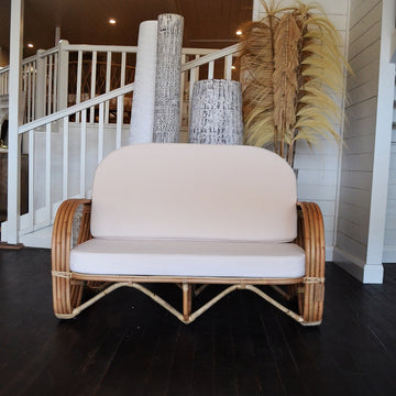Natural Pretzel Rattan 2 Seater Lounge - Cream Cushion