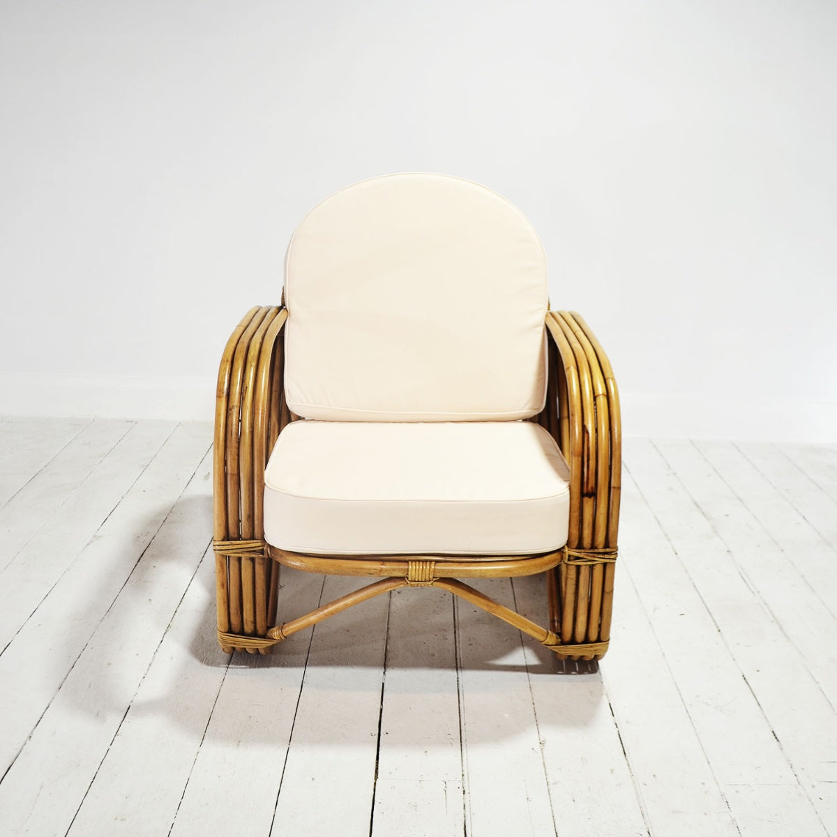 Caramel Pretzel Rattan Arm Chair - Cream Cushion