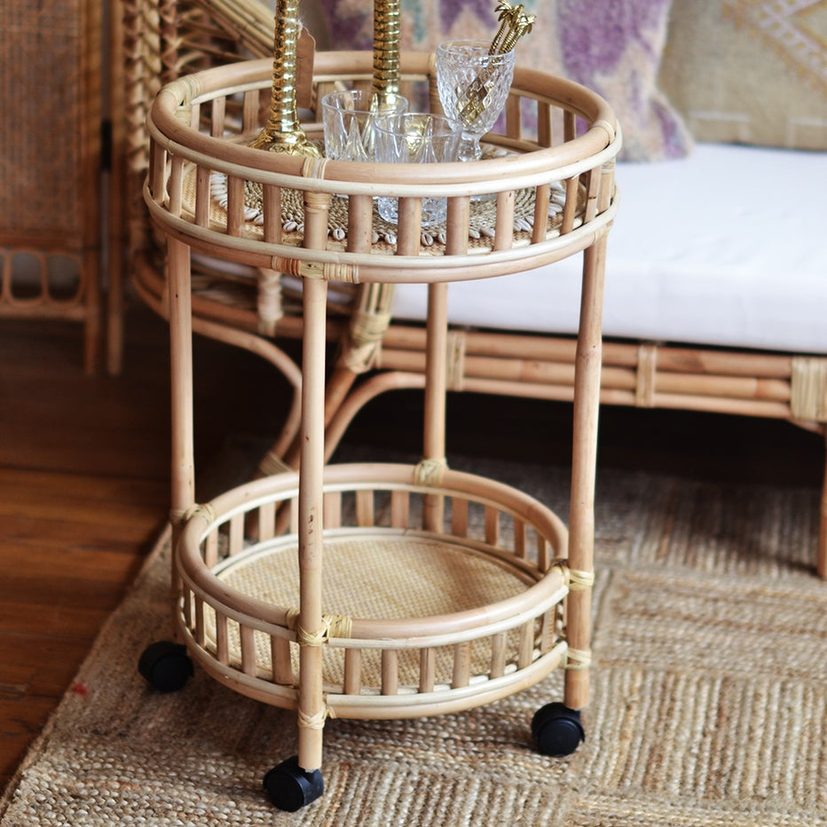 Natural Halia Round Rattan Bar Cart – Paradise Living Co.
