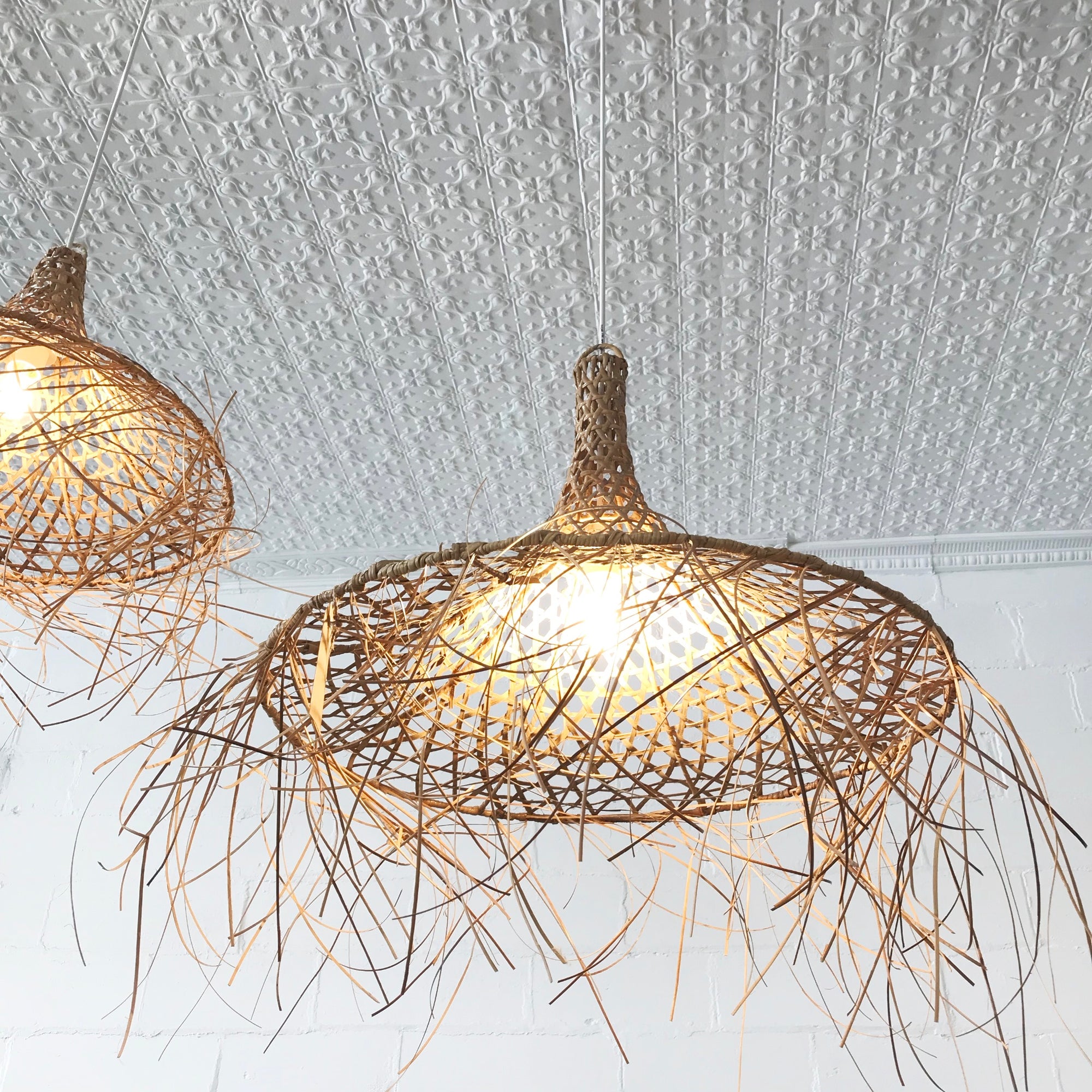 Rattan Raw Edge Fringe Pendant 