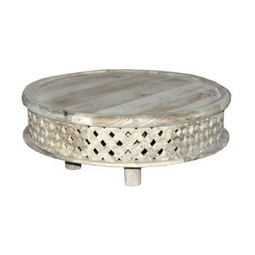 Round Indian Carved Coffee Table